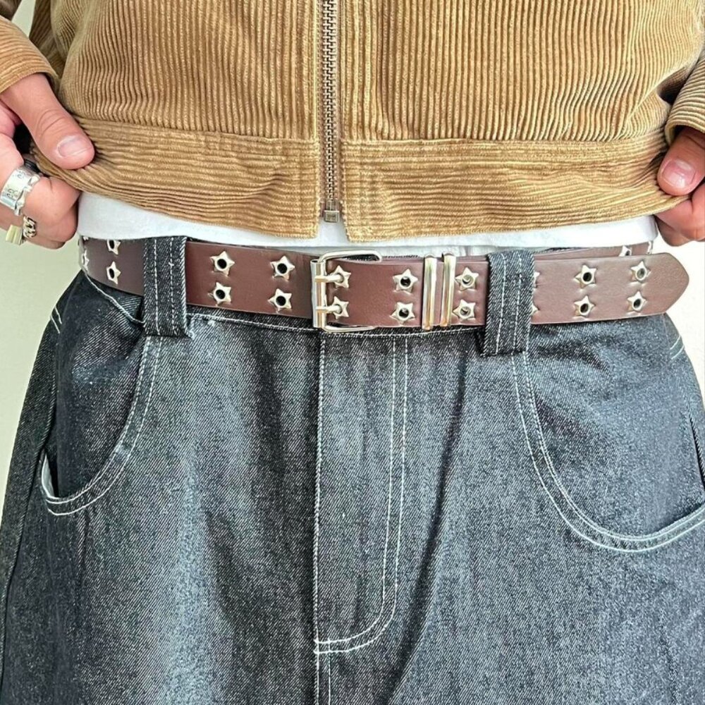 y2k 2000s vintage brown silver star studded goth emo belt